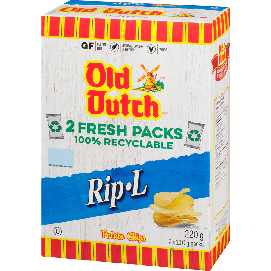 Old Dutch Rip-L Potato Chips 2 x 110g packs