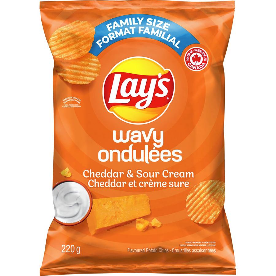 Lays Wavy Cheddar & Sour Cream Potato Chips 220g