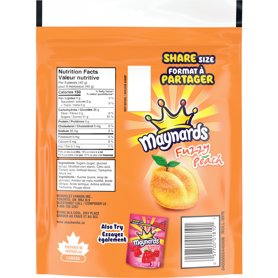Maynards Fuzzy Peach Gummy Candy 308g