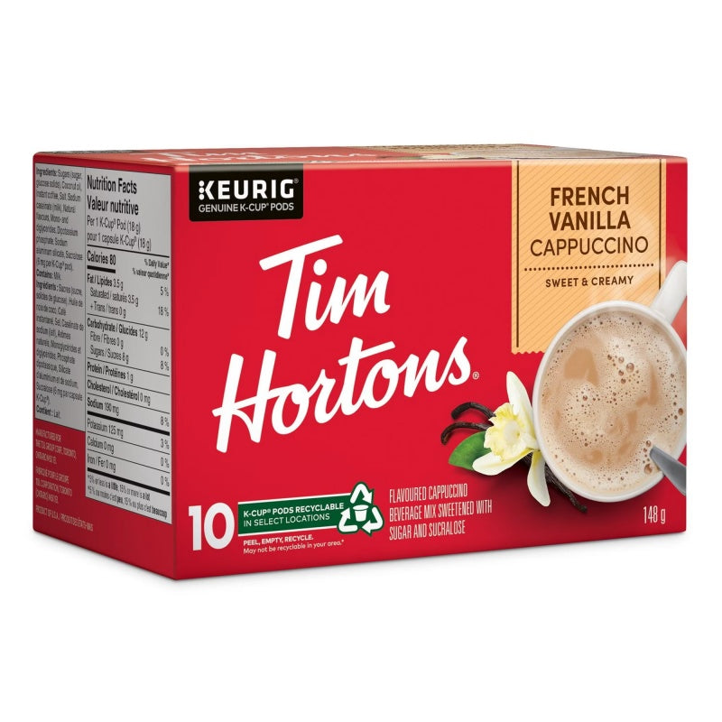 Tim Hortons French Vanilla Cappuccino K-Cups 10ct – Creamy & Sweet, Compatible with Keurig Brewers