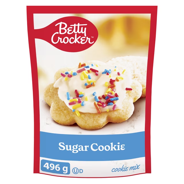 Betty Crocker Sugar Cookie Mix box, showing classic sugar cookies finished product image