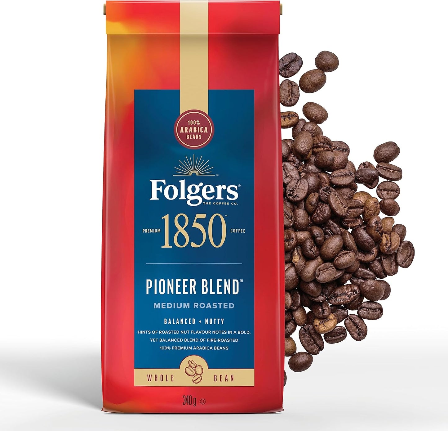 Folgers 1850 Pioneer Blend Coffee Whole Bean 340g
