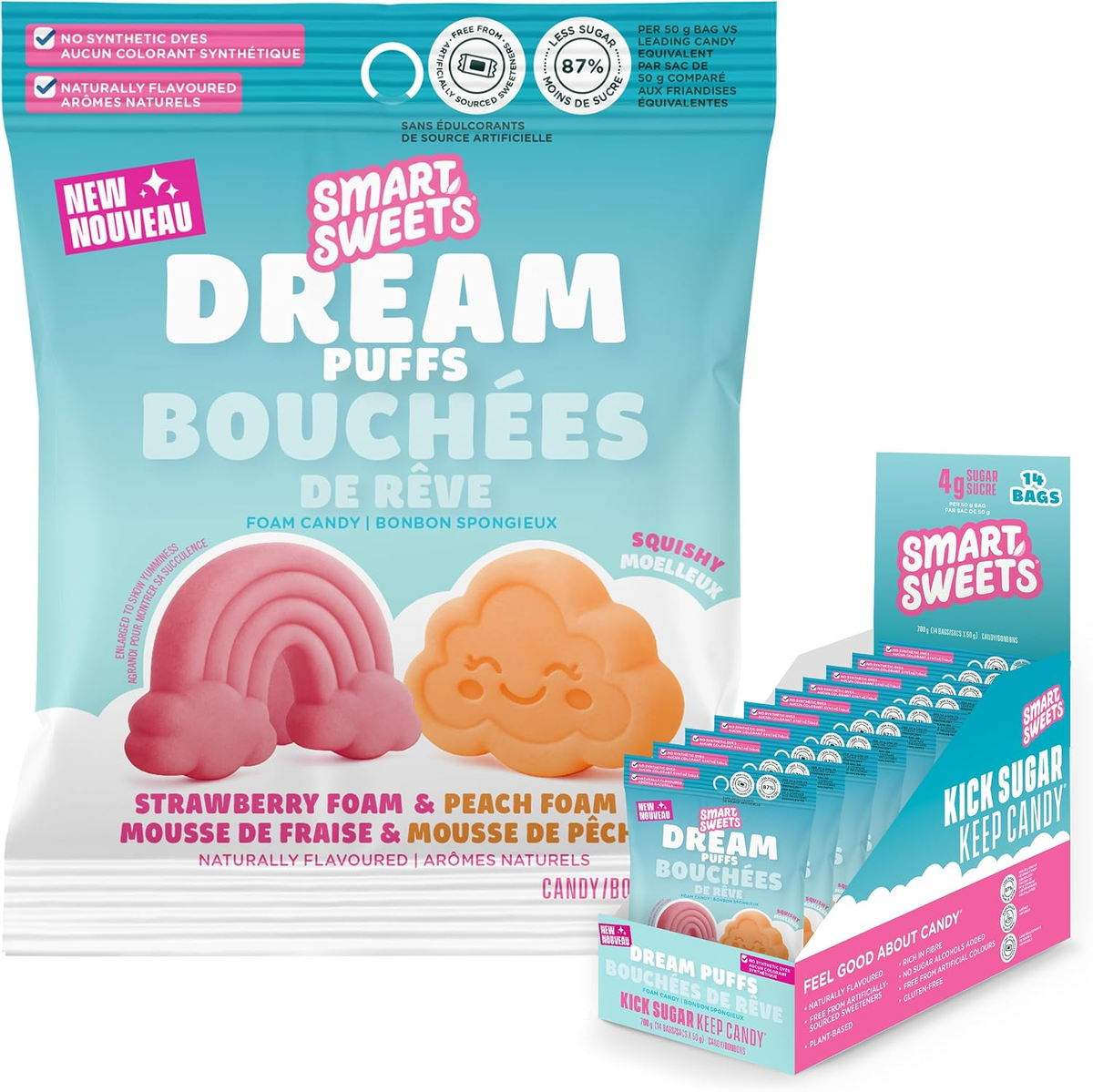 Strawberry Peach Dream Puffs Foam Candy 50g Bag
