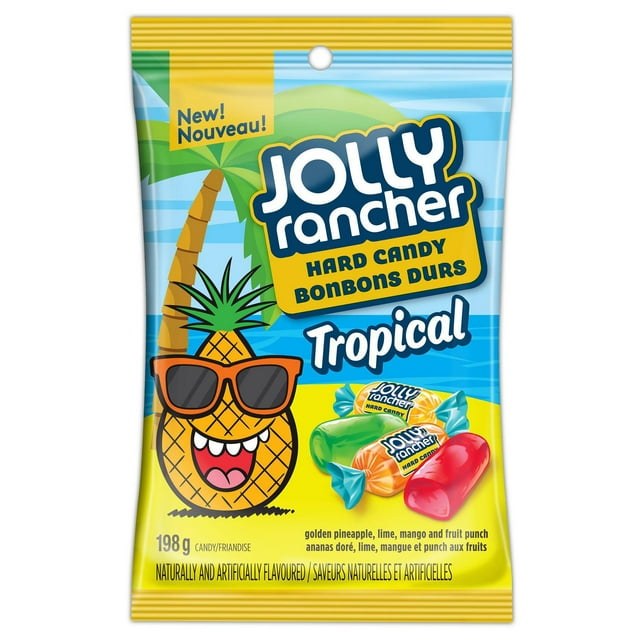 JOLLY RANCHER Tropical Hard Candy 198g bag, showing the packaging and colourful tropical hard candies