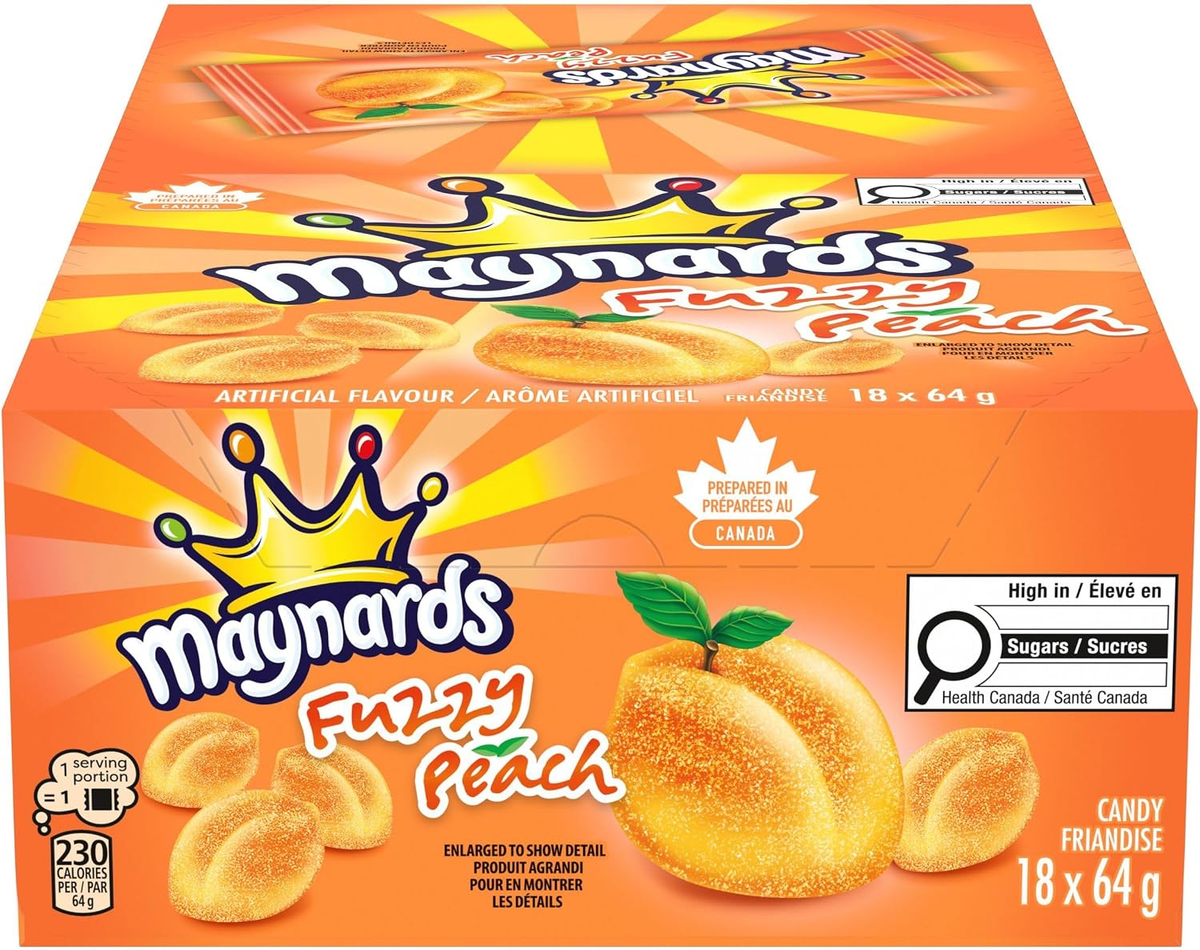 Peach Flavoured Gummy Candy 64g Box of 18 Bags