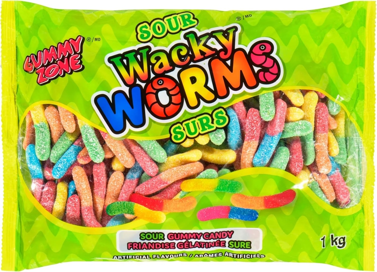 Wacky Worms Sour Gummy Candy 1kg Bag