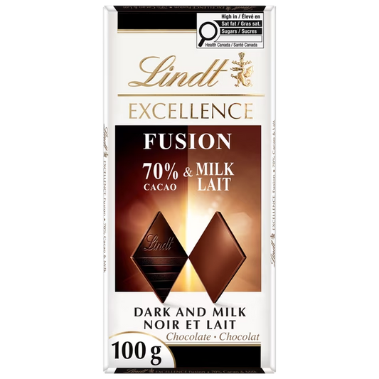 Lindt EXCELLENCE Fusion 70% Dark & Milk Chocolate Bar 100g with 70% cacao dark chocolate and milk chocolate