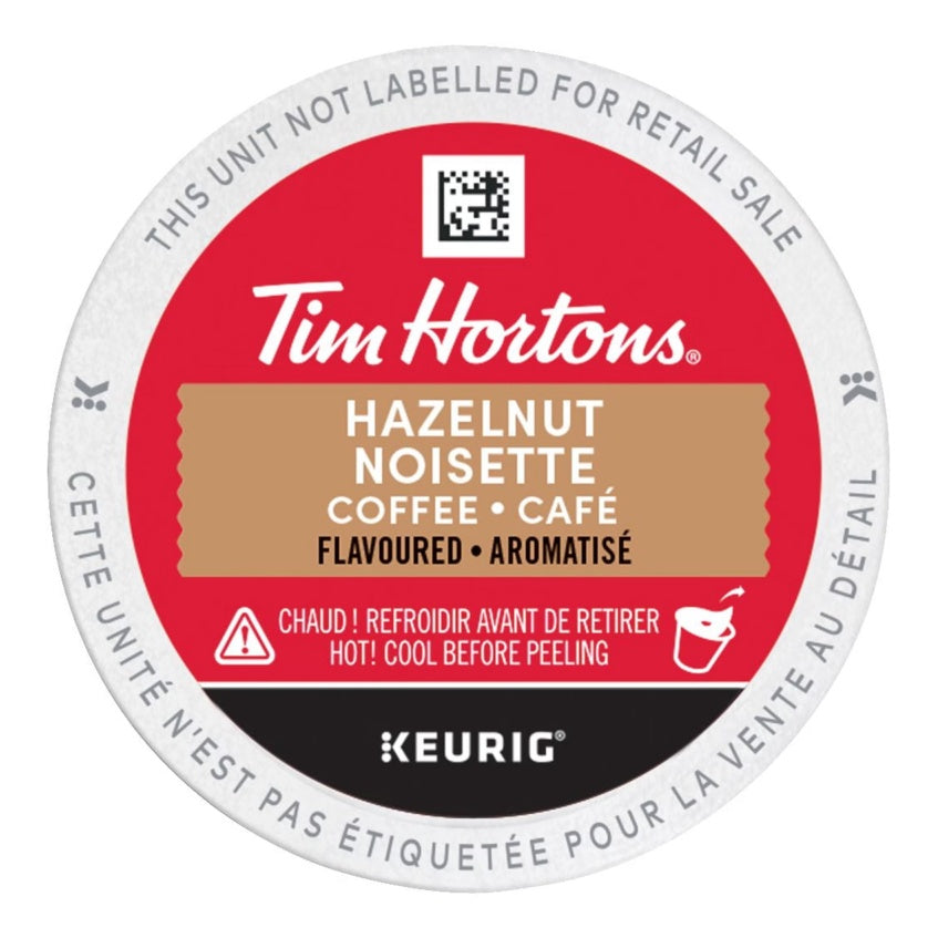 Tim Hortons Hazelnut Light Medium Roast K-Cups 12ct, showing the box and coffee pods