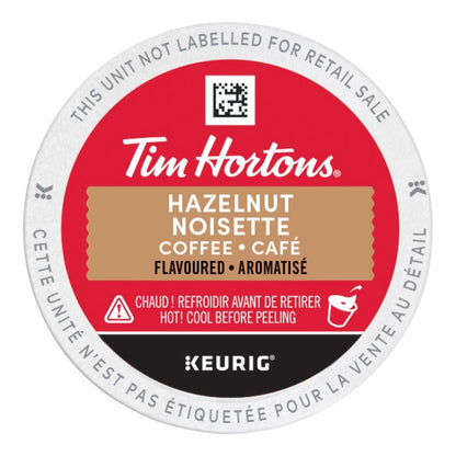Tim Hortons Hazelnut Light Medium Roast K-Cups 12ct, showing the box and coffee pods