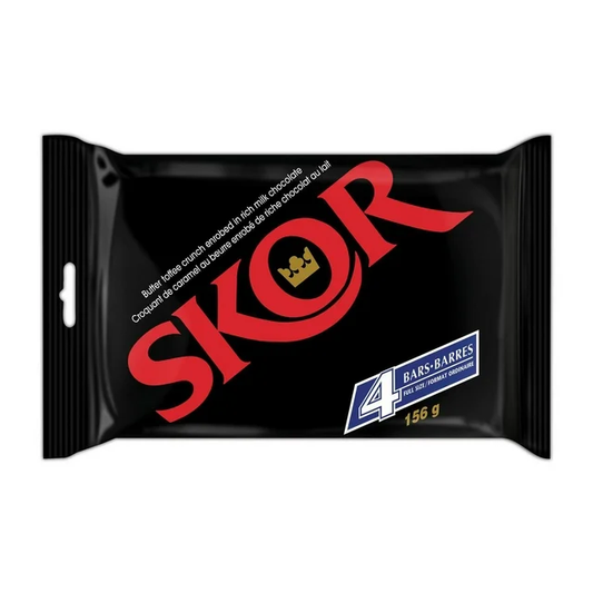 SKOR Chocolate Candy Bars 4ct pack, showing the gold packaging and individually wrapped bars