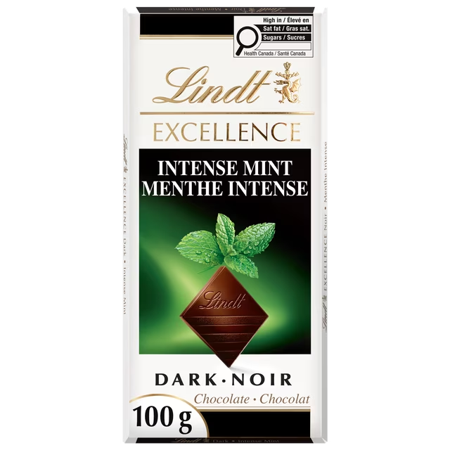 Lindt EXCELLENCE Intense Mint Dark Chocolate Bar 100g with natural mint flavour