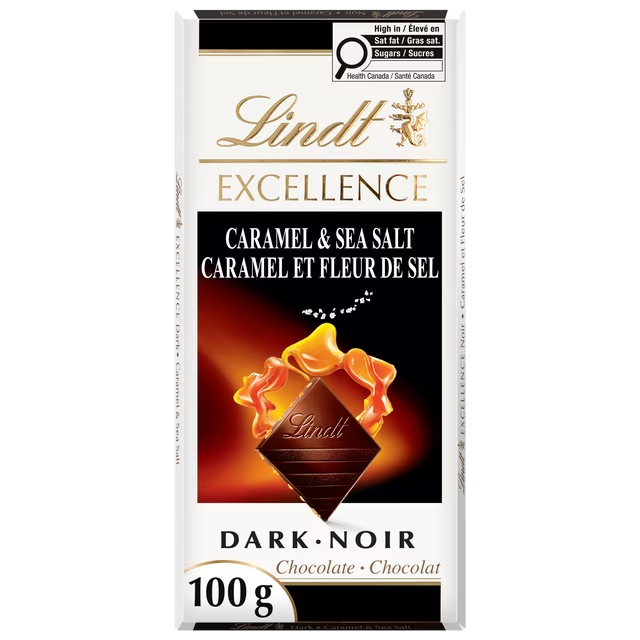 Lindt EXCELLENCE Caramel & Sea Salt Dark Chocolate Bar 100g with caramel pieces and sea salt