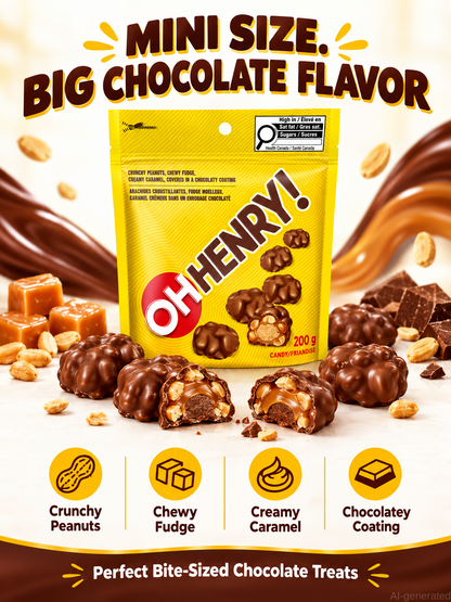 OH HENRY! Mini Candy Bars Value Pack, Chocolate Caramel Fudge, 2 x 7.05 OZ