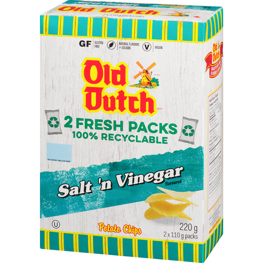 Old Dutch Salt & Vinegar Potato Chips 110g x 2 packs