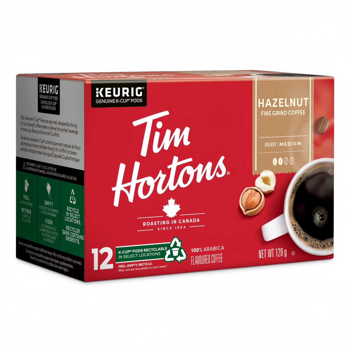 Tim Hortons Hazelnut Light Medium Roast K-Cups 12ct – Hazelnut Flavored Coffee, Compatible with Keurig Brewers