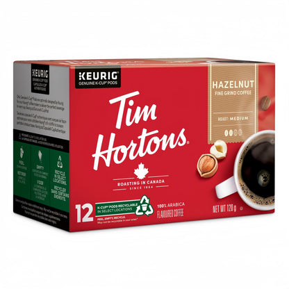 Tim Hortons Hazelnut Light Medium Roast K-Cups 12ct – Hazelnut Flavored Coffee, Compatible with Keurig Brewers