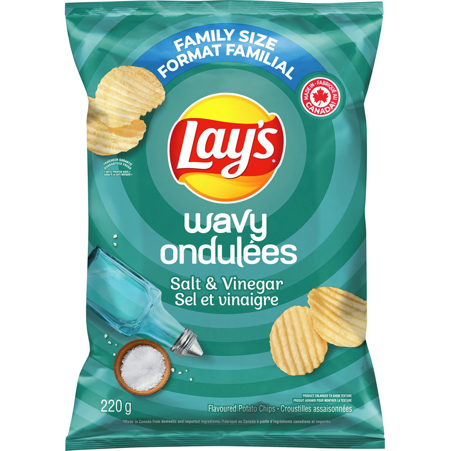 Lays Wavy Salt & Vinegar Potato Chips 220g