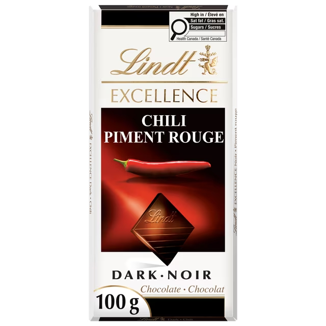 Lindt EXCELLENCE Chili Dark Chocolate Bar 100g with natural chili pepper flavour