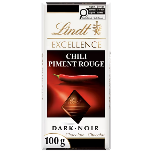 Lindt EXCELLENCE Chili Dark Chocolate Bar 100g with natural chili pepper flavour