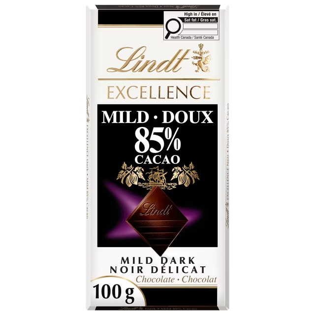 Lindt Excellence Mild 85% Dark Chocolate Bar 100g with 85% cacao