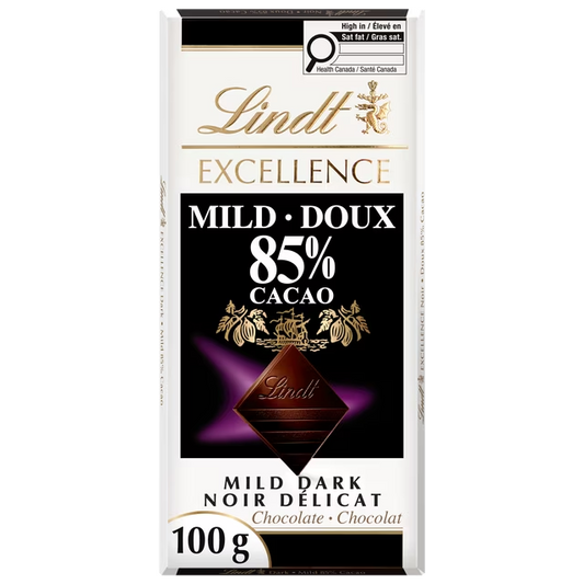 Lindt Excellence Mild 85% Dark Chocolate Bar 100g with 85% cacao
