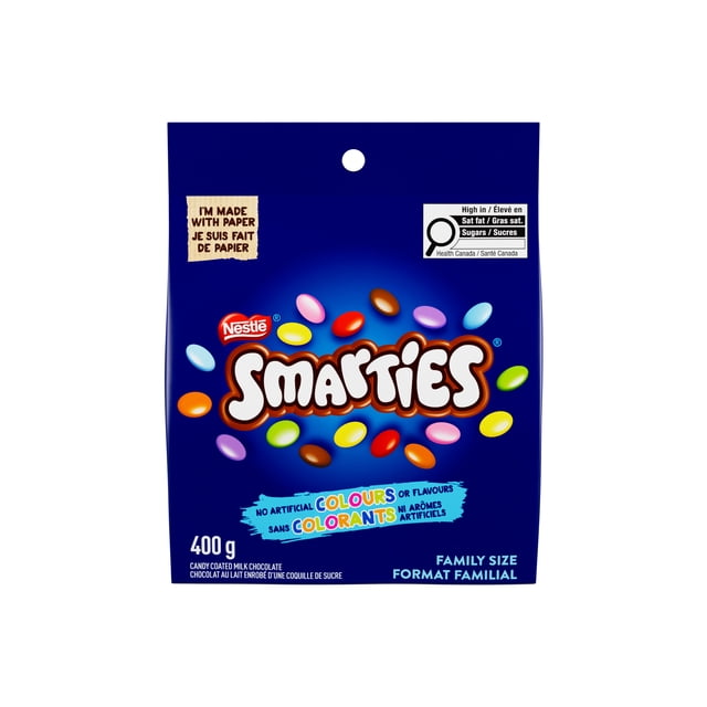 SMARTIES 400g packaging, showing the red large box and colourful candy-coated chocolate pieces