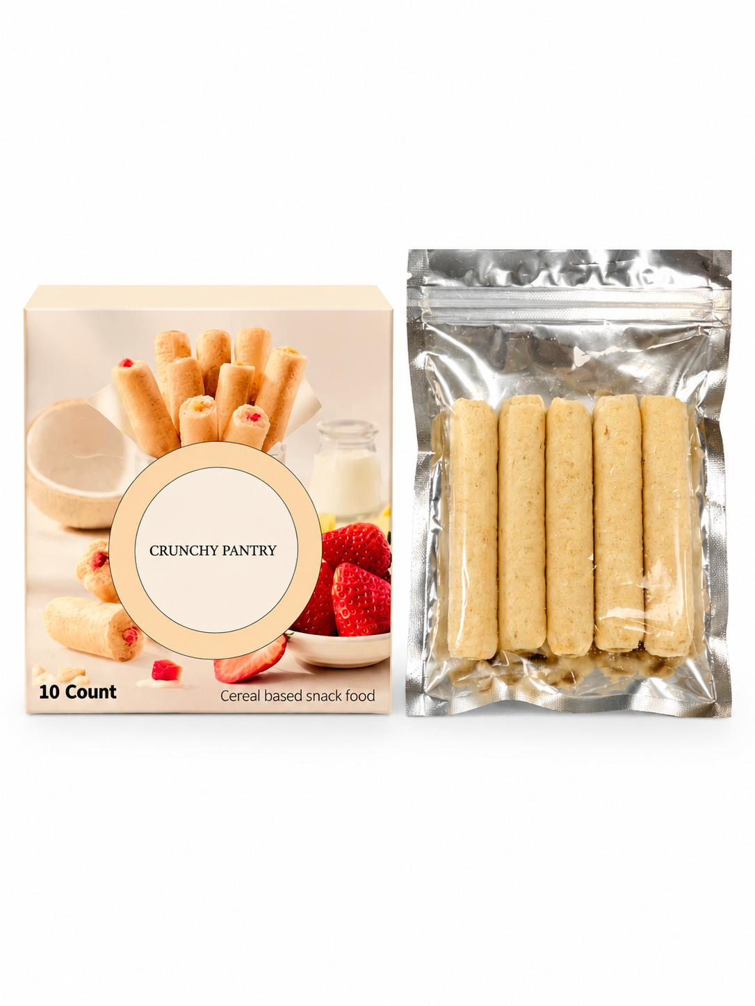 CRUNCHY PANTRY Cereal Snack Sticks, Strawberry Style, 10 Count Box,Light, crispy cereal snack sticks with a satisfying crunch, perfect for everyday snacking and sharing.