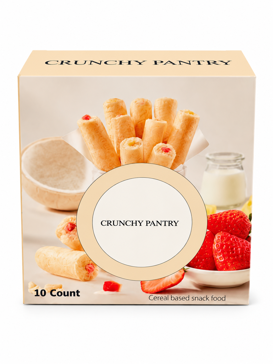 CRUNCHY PANTRY Cereal Snack Sticks, Strawberry Style, 10 Count Box,Light, crispy cereal snack sticks with a satisfying crunch, perfect for everyday snacking and sharing.
