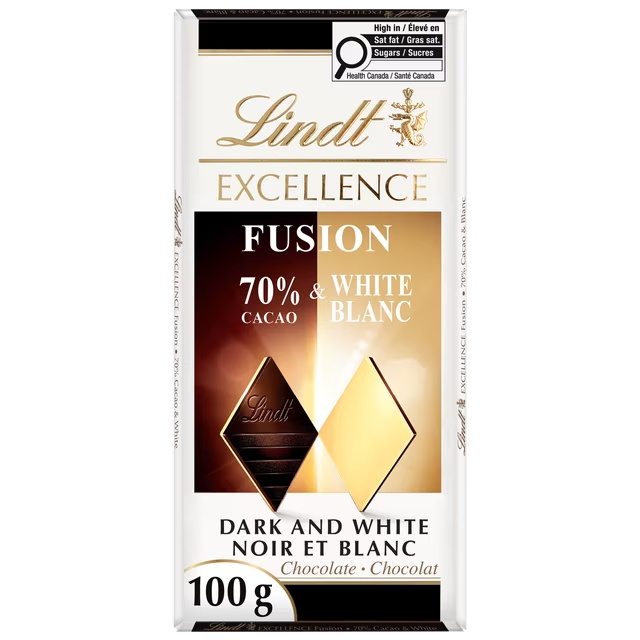 Lindt EXCELLENCE Fusion 70% Dark & White Chocolate Bar 100g with 70% cacao dark chocolate and white chocolate