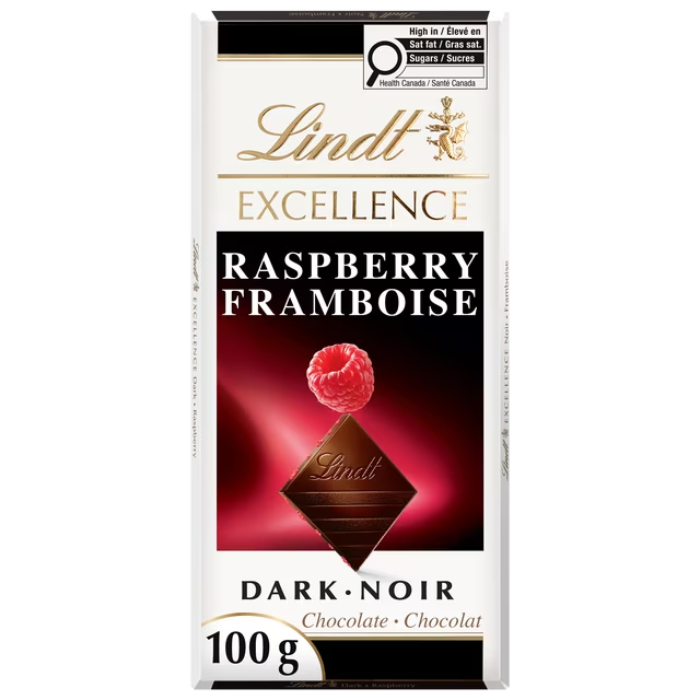 Lindt EXCELLENCE Raspberry Dark Chocolate Bar 100g with raspberry pieces