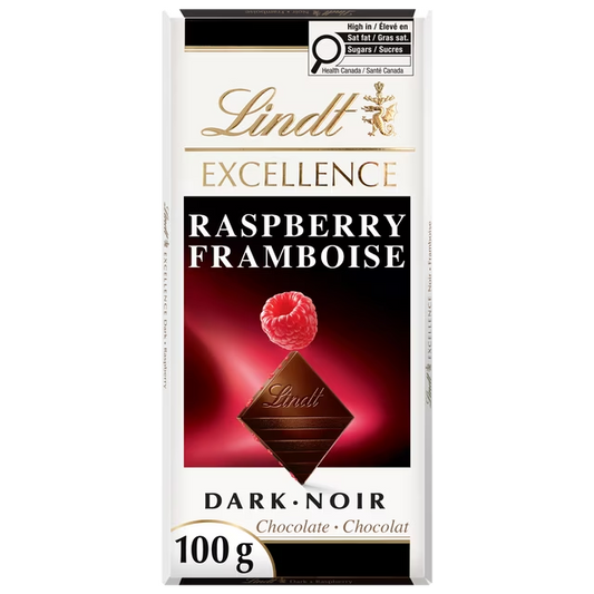 Lindt EXCELLENCE Raspberry Dark Chocolate Bar 100g with raspberry pieces