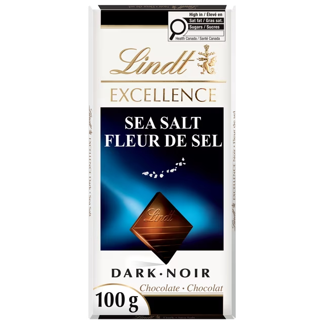 Lindt EXCELLENCE Sea Salt Dark Chocolate Bar 100g with hand-harvested French sea salt