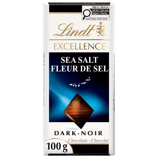 Lindt EXCELLENCE Sea Salt Dark Chocolate Bar 100g with hand-harvested French sea salt