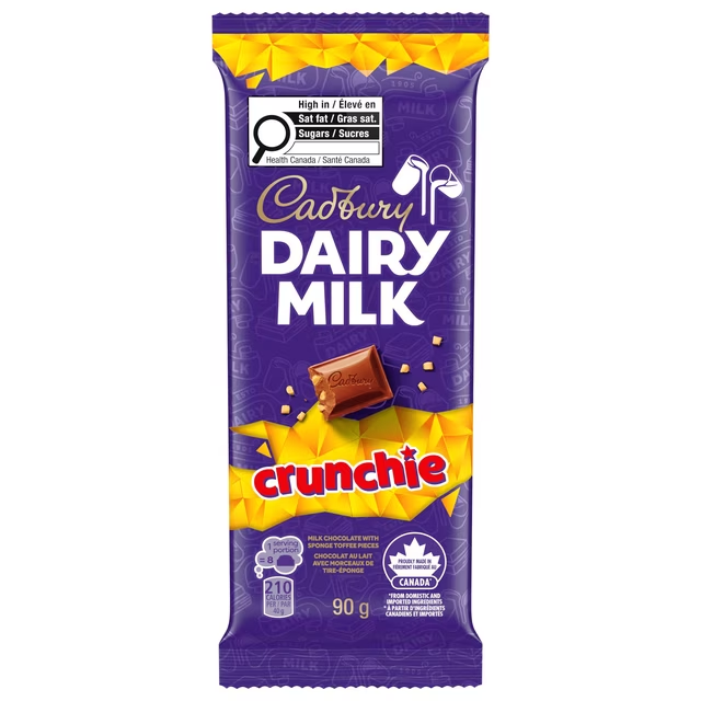 Cadbury Dairy Milk Crunchie Chocolate Bar 90g with sponge toffee pieces