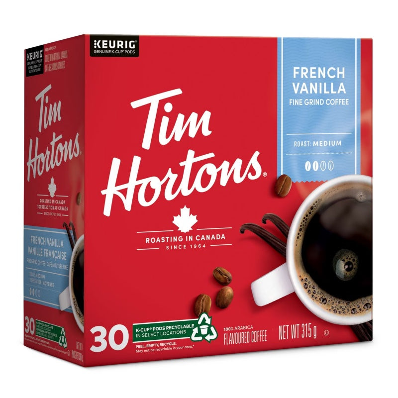 Tim Hortons French Vanilla Flavored Coffee K-Cups 30ct – Medium Roast, Compatible with Keurig Brewers