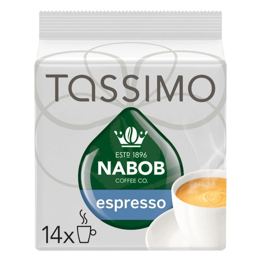 Tassimo Nabob Espresso T-Discs 14ct, showing the box and coffee pods