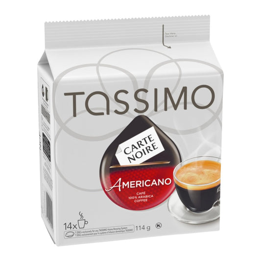Tassimo Carte Noire Americano Coffee T-Discs 14ct, showing the box and coffee pods