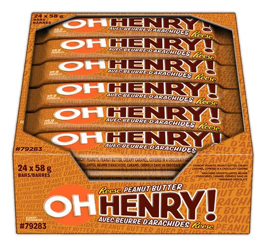 OH HENRY! Chocolatey Candy Bars with Peanut Butter, 58g x 24ct Box