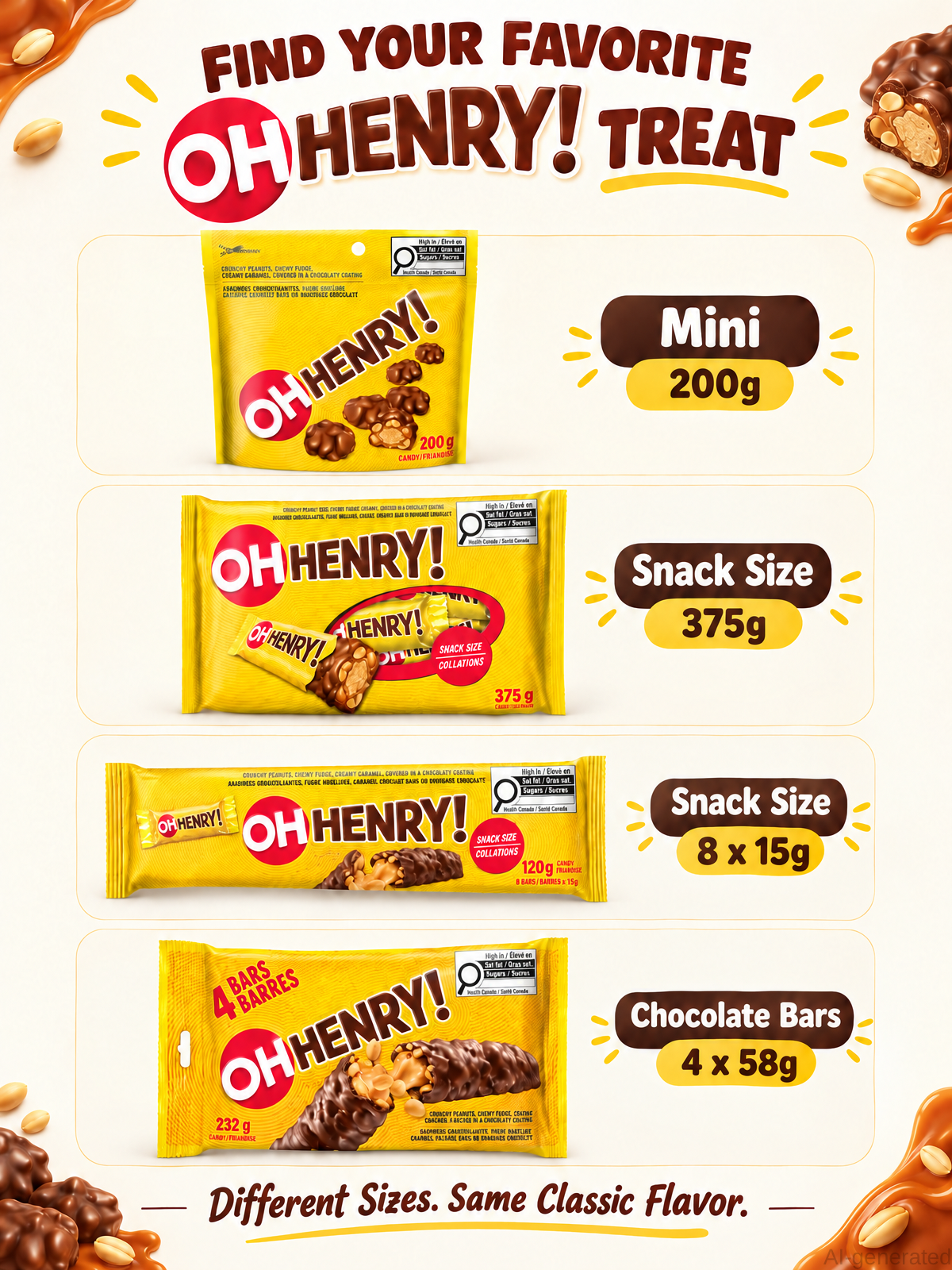 OH HENRY! Mini Candy Bars Value Pack, Chocolate Caramel Fudge, 2 x 7.05 OZ