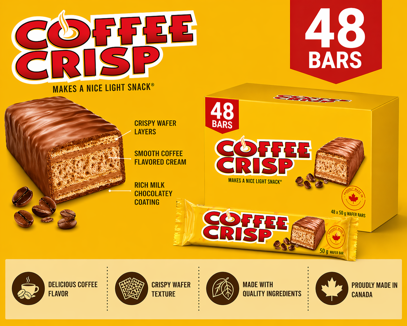 Coffee Crisp Chocolate Bars 50g x 48 bars