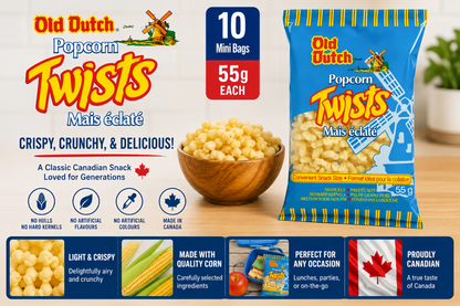 Old Dutch Twist Popcorn Snacks Mini Size 55g x 10ct