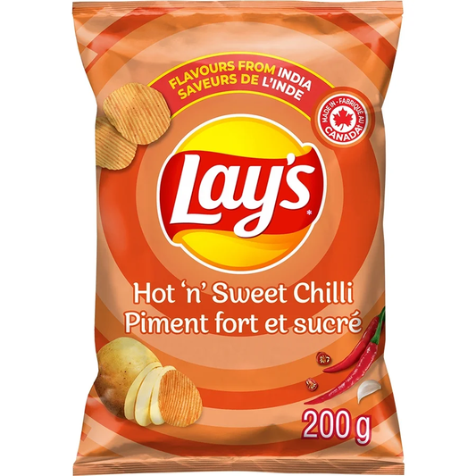 Lays Hot 'n' Sweet Chili Ridged Potato Chips 200g