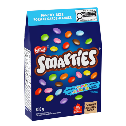 Smarties Pantry Size 800g packaging, showing the large red box and colourful chocolate pieces