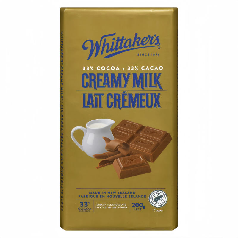 Whittaker's Creamy Milk 33% Cocoa Chocolate Block, 200g