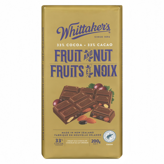 Whittaker's Fruit & Nut 33% Cocoa Chocolate Block, 200g