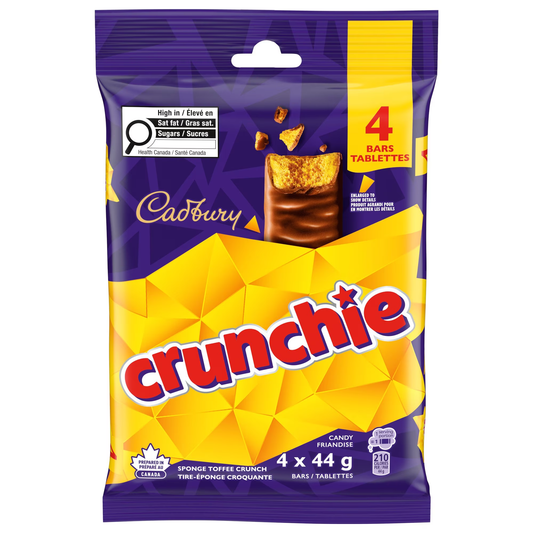 Crunchie Chocolate Bars 44g x 4ct packaging, showing the pack and individually wrapped chocolate bars