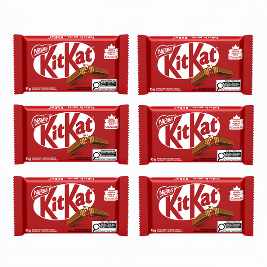 KitKat Milk Chocolate Wafer Bar 45g packaging, showing the classic red wrapper and 4-finger wafer chocolate bar