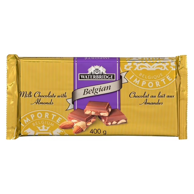 Waterbridge Premium Almond Chocolate Bar 400g with crunchy almonds