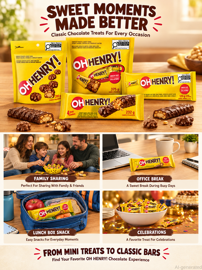 OH HENRY!Snack Size Candy Bars,Individually Wrapped Chocolate Treats,4.23OZ,8×15g snack size candy bars with peanuts,caramel & fudge.Individually wrapped chocolate treats for everyday snacks