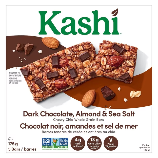 Kashi Dark Chocolate Almond & Sea Salt Chewy Chia Whole Grain Bars 175g 5 bars